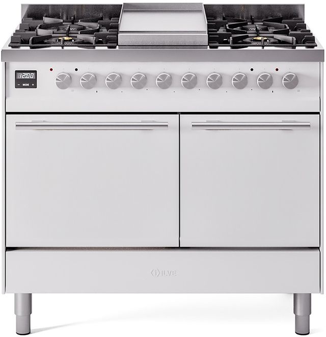 Ilve® Professional Plus II 40" White Pro Style Dual Fuel Range-0