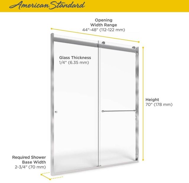 American Standard Brushed Nickel Top-Roller Semi-Frameless Sliding Shower Door-2
