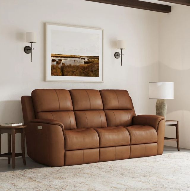 Flexsteel® Henry Caramel Power Reclining Sofa with Power Headrests and Lumbar-1