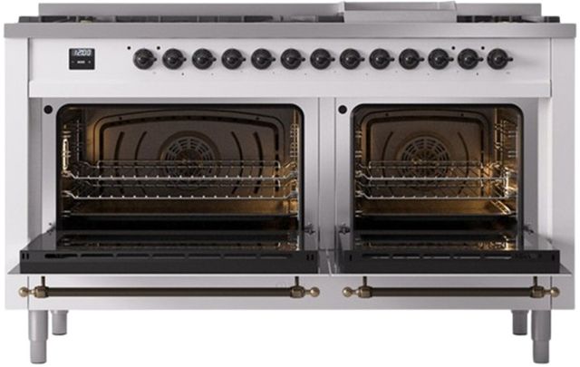 Ilve® Nostalgie II Series 60" White Pro Style Dual Fuel Range-1