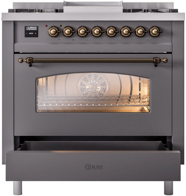 Ilve® Nostalgie II Series 36" Graphite Matte Pro Style Dual Fuel Range-3
