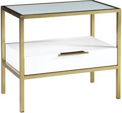 Lillian August Carmine Glass Top Side Table with Brass/White Lacquer Base