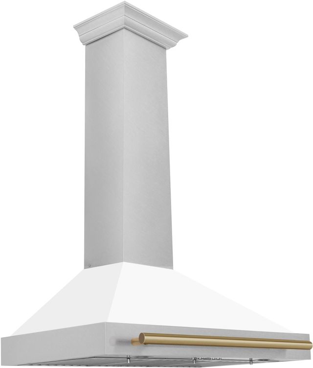ZLINE Autograph Edition 36" White Matte Wall Mounted Range Hood with Champagne Bronze Handle-3