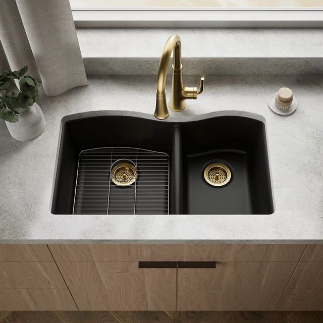 KOHLER® Kennon® Matte Black 33" Top/Undermount Double-Bowl Kitchen Sink-1