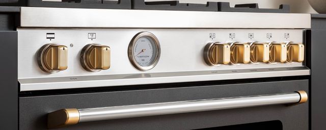 Bertazzoni Master Series 36" Fingerprint Resistant Bianco Matt Pro Style Gas Range with Gold Accents-3