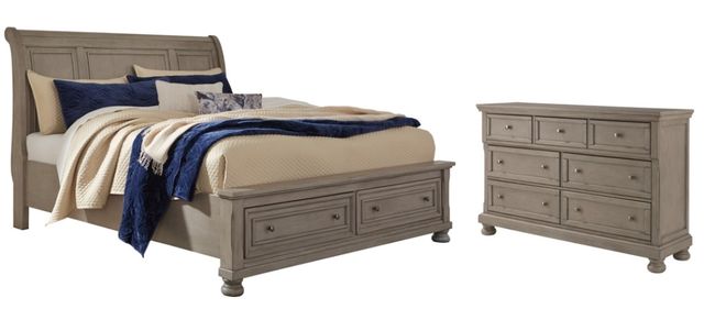 Signature Design by Ashley® Lettner 2-Piece Light Gray Queen Sleigh Storage Bed Set-0