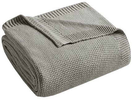 Olliix by INK+IVY Bree Knit Charcoal King Blanket-0