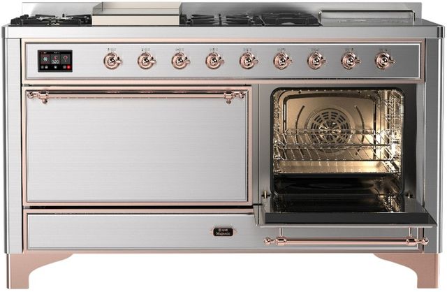 Ilve® Majestic III 60'' Stainless Steel Pro Style Dual Fuel Liquid Propane Range with Solid Door and Copper Trim-3