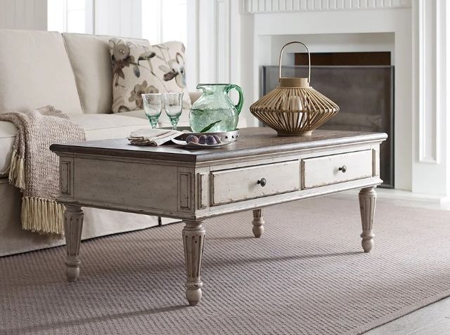 Hammary® Southbury Brown Rectangular Cocktail Table with White Base-1