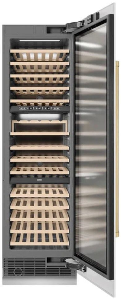 ZLINE Autograph Edition 24" 12.4 Cu. Ft. Triple Zone 100 Bottle Column Wine Cooler in White Matte and Champagne Bronze Accents-1