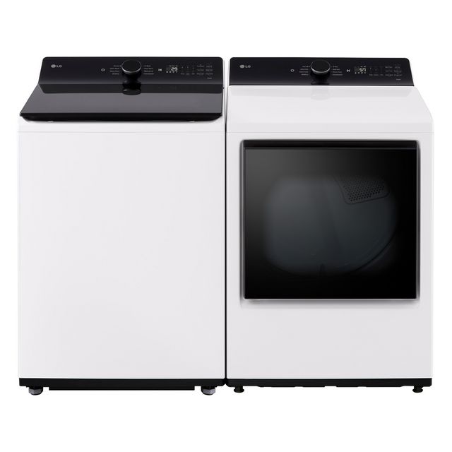 WT8405CW | DLE8400WE - LG Top Load Laundry Pair with 5.3 cu. ft. Smart Washer with Agitator and Easy Unload and 7.3 cu. ft. EasyLoad Electric Dryer