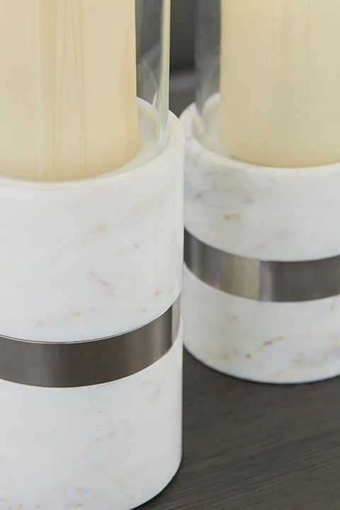 Signature Design by Ashley® Gracelyn 2-Piece White/Silver Candle Holders-2