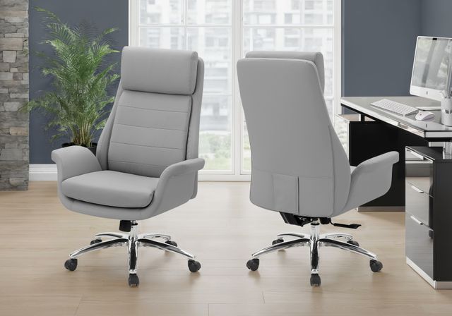 Monarch Specialties Inc. Light Grey Leather-Look High Back Executive Office Chair with Chrome Swivel-1