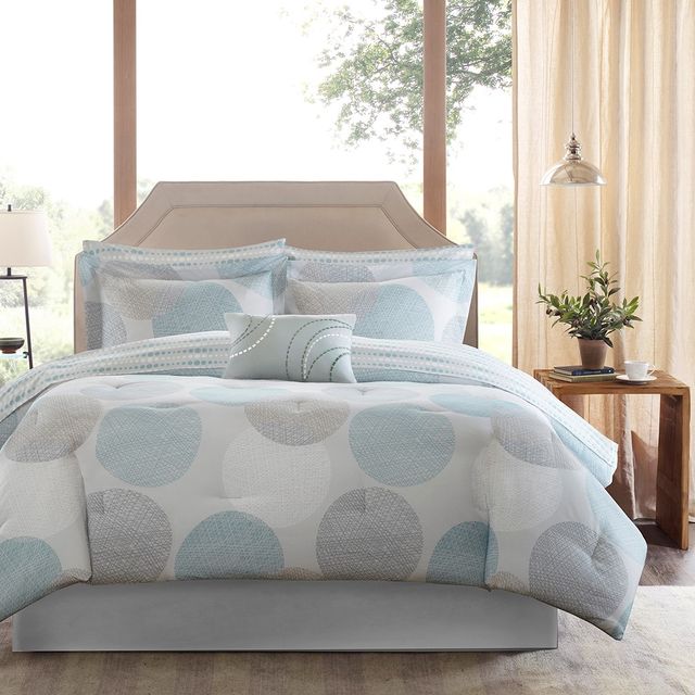 Olliix by Madison Park Essentials Aqua Full Knowles Complete Comforter and Cotton Sheet Set-1