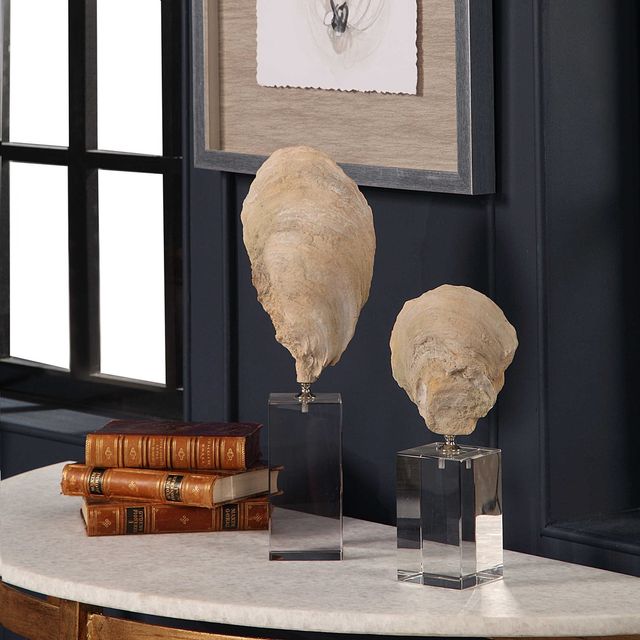 Uttermost® Oyster 2-Piece Aged Ivory Shell Sculpture Set-1
