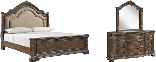 Signature Design by Ashley® Charmond 3-Piece Brown King Sleigh Upholstered Bed Set-0