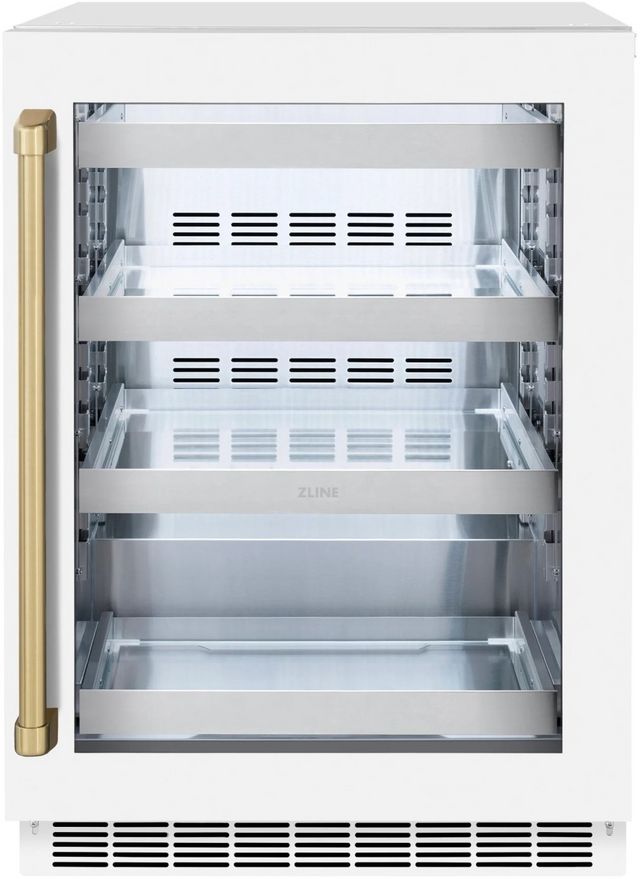 ZLINE Touchstone Autograph Edition 5.2 Cu. Ft. Stainless Steel Beverage Center with White Matte Glass Door and Champagne Bronze Handle