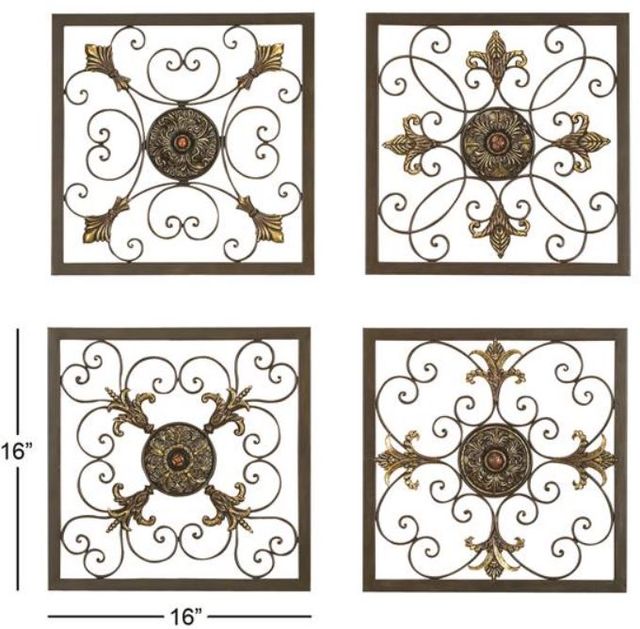Deco Marche 4-Piece Brown Wall Decor with Gold Accents Set-3