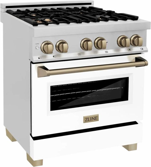 ZLINE Autograph Edition 30" Stainless Steel Pro Style Dual Fuel Range with White Matte Door-2