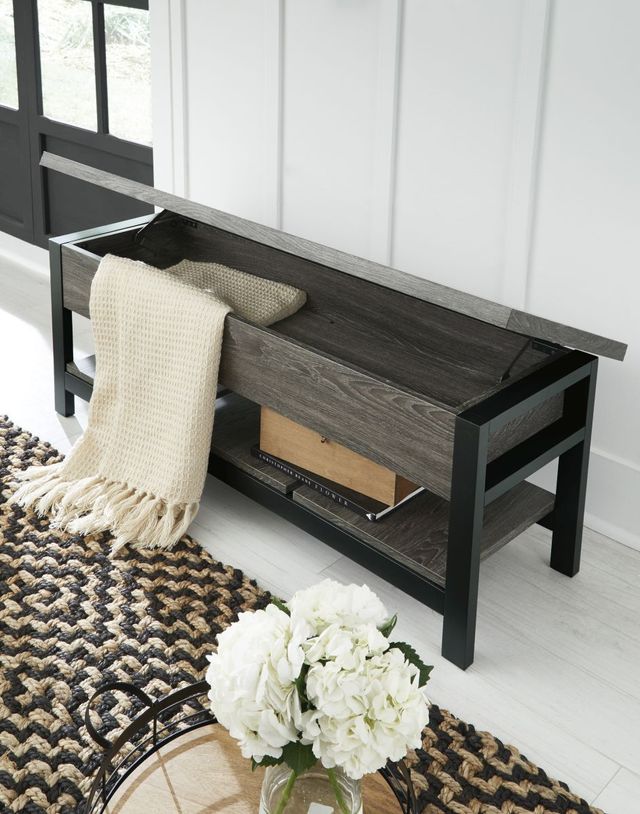 Signature Design by Ashley® Rhyson Black/Brown Storage Bench-4