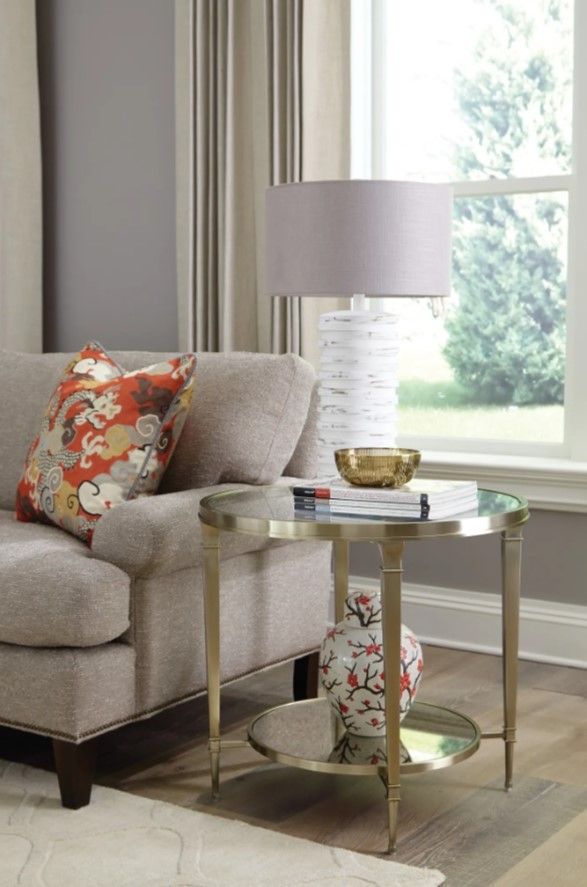 Hammary® Galerie Glass Top Round End Table with Champagne Frame-1