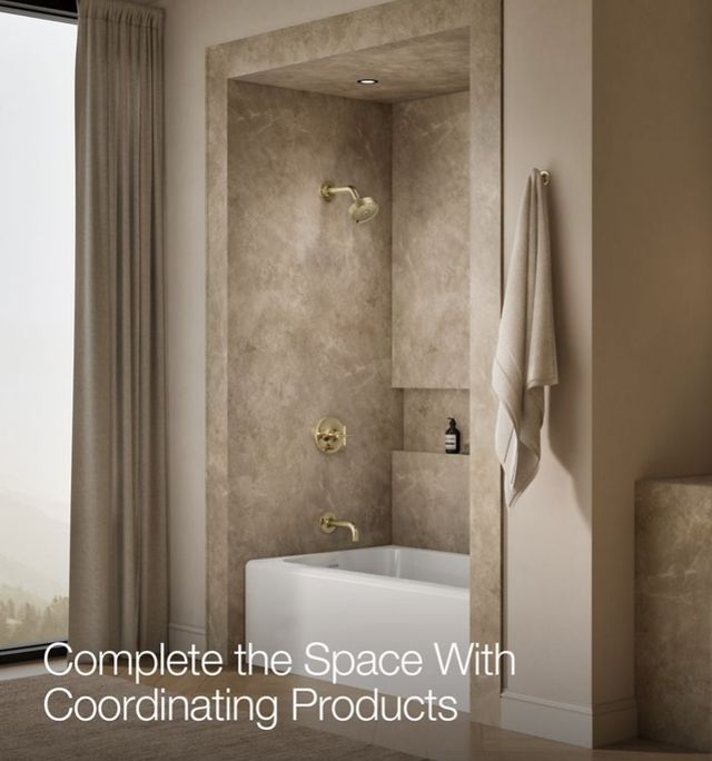 KOHLER® Purist® Rite-Temp® Vibrant French Gold .38" Bath and Shower Trim Kit with Push-Button Diverter and Cross Handle-4