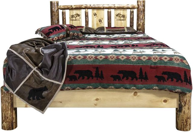Montana Woodworks® Glacier Country Stained and Lacquered Full Platform Bed with Laser Engraved Moose Design-1