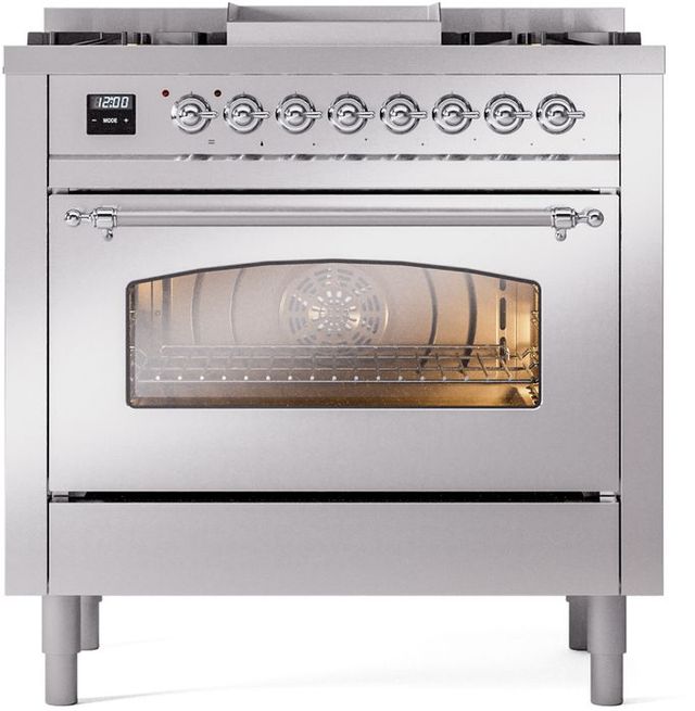 Ilve® Nostalgie II Series 36" Stainless Steel Pro Style Dual Fuel Range-1