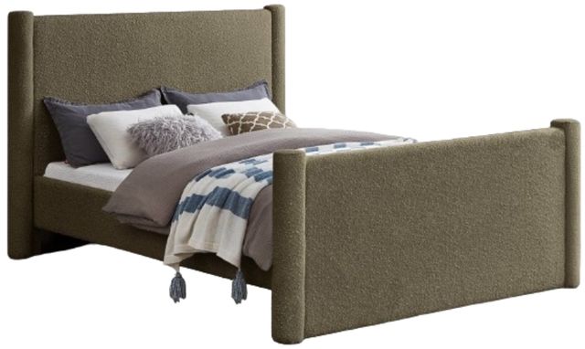 Meridian Furniture Elias Olive Full Boucle Fabric Upholstered Panel Bed-0