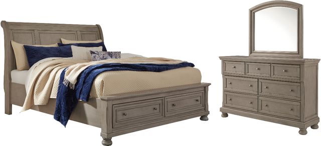 Signature Design by Ashley® Lettner 3-Piece Light Gray Queen Storage Sleigh Bed Set-0