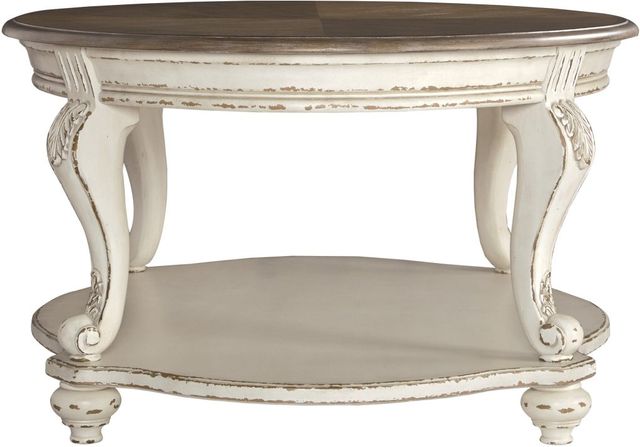 Signature Design by Ashley® Realyn Distressed Wood Oval Cocktail Table with Chipped White Base-3