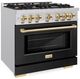 ZLINE Autograph Edition 36" Stainless Steel Pro Style Dual Fuel Range with Black Matte Door and Polished Gold Accents-2