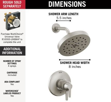 Delta Galeon® 17T Series Lumicoat® Stainless Shower Trim with UltraSoak-3