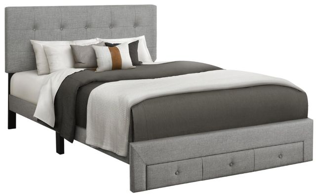 Monarch Specialties Inc. Gray Linen Queen Platform Bed with Storage Drawer-0