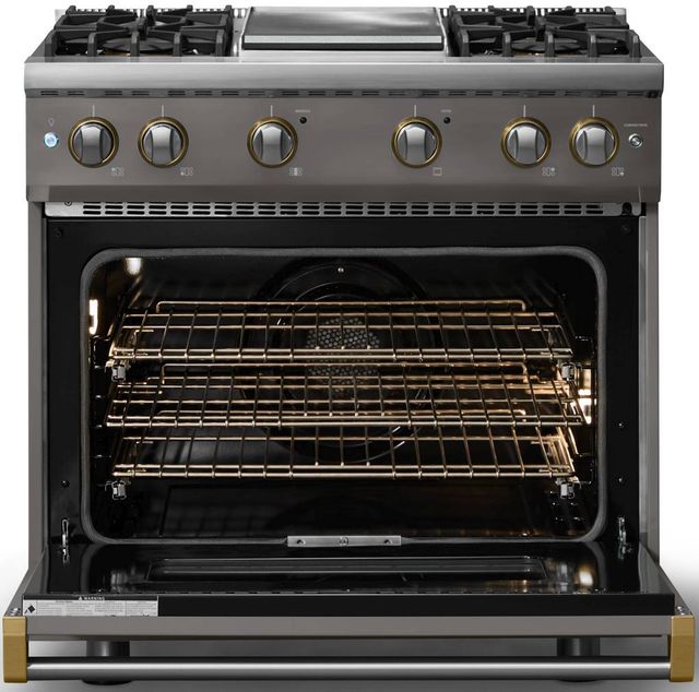 Viking® 5 Series 36" Damascus Gray Pro Style Gas (NG) Range with Brushed Brass Trim-1