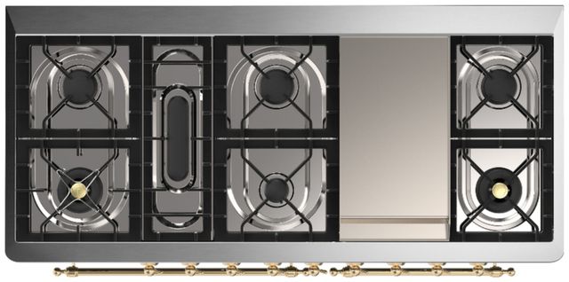 Ilve® Majestic III 60" Antique White Pro Style Dual Fuel Liquid Propane Range with Solid Door and Brass Trim-3