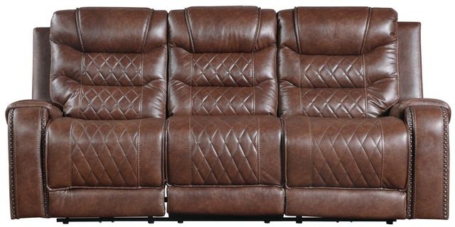 Homelegance® Putnam Brown Manual Double Reclining Sofa with Center Drop-Down Cup Holders-2