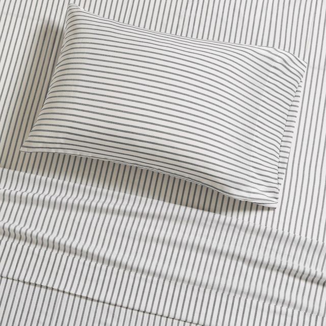Olliix by Madison Park Essentials Grey Stripe Twin Chambray Sheet Set-1