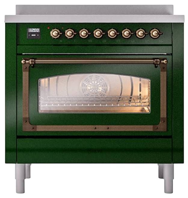 Ilve® Nostalgie II Noblesse 36'' Emerald Green Pro Style Induction Range with Burnished Trim-1