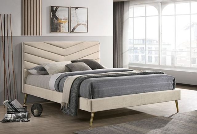 Furniture of America® Vivar Beige Queen Upholstered Panel Bed-2