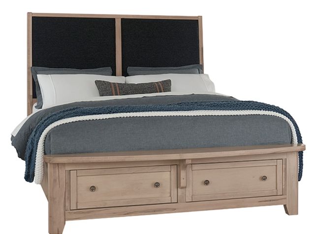 Vaughan-Bassett Woodbridge Black/Clear Maple King Upholstered Panel Storage Bed-0