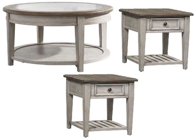 Liberty Furniture Heartland 3-Piece Antique White/Tobacco Occasional Table Set-0