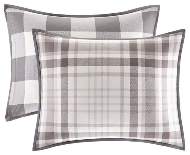 Olliix by Madison Park Sheffield 4 Piece Grey Full/Queen Cotton Printed Reversible Comforter Set-1