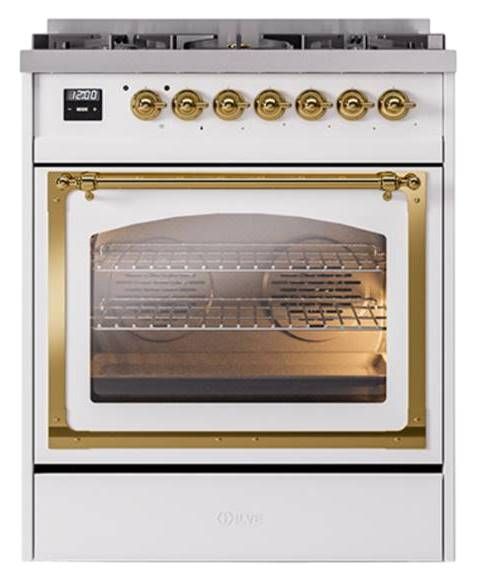 Ilve® Nostalgie II Noblesse 30" Custom RAL Color Pro Style Dual Fuel Range with Brass Trim-1