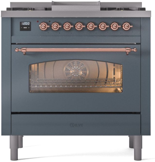 Ilve® Nostalgie II Series 36" Blue Gray Pro Style Dual Fuel Range-3