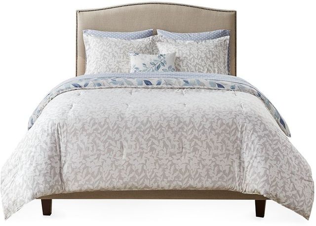 Olliix by Madison Park Essentials Blue King Sofia Reversible Complete Bedding Set-1