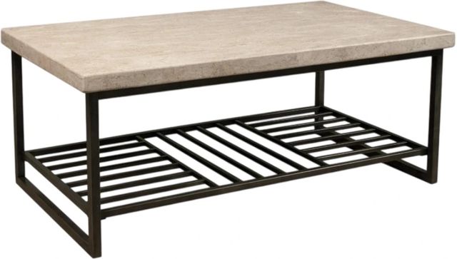 Riverside Furniture Capri Alabaster Travertine Rectangular Coffee Table with Black Base-0
