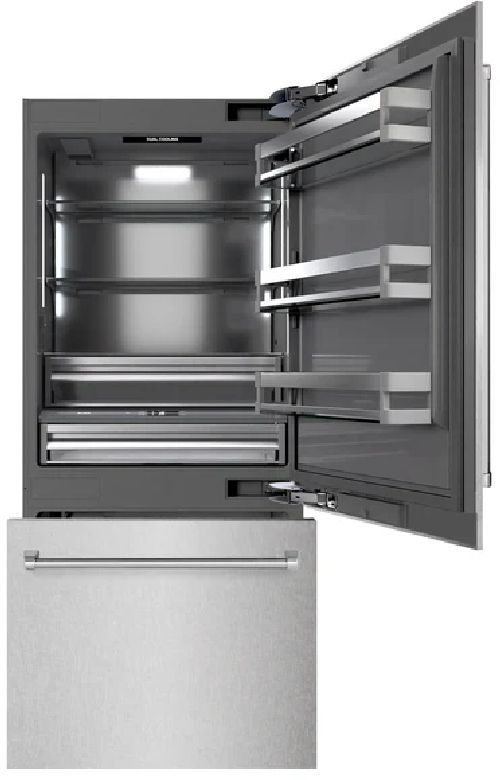 ZLINE 36” 19.8 Cu. Ft. Satin Stainless Steel Built-In Bottom Freezer Refrigerator with Graphite Gray Interior-1