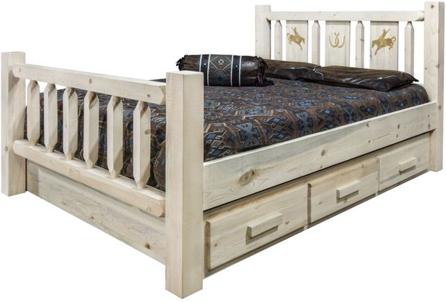 Montana Woodworks® Homestead Ready to Finish King Storage Bed with Laser Engraved Bronc Design-3
