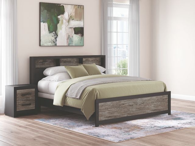 Signature Design by Ashley® Broachmyn Black/Gray Lighted King Bookcase Panel Bed-1